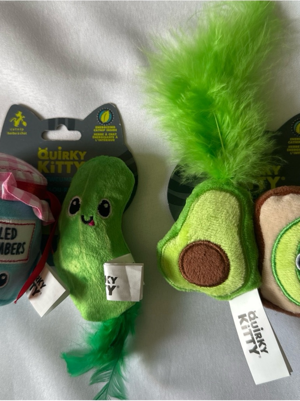 Petmate Quirky Kitty Green Avocado & Pea Feather Cat Plush Toys
